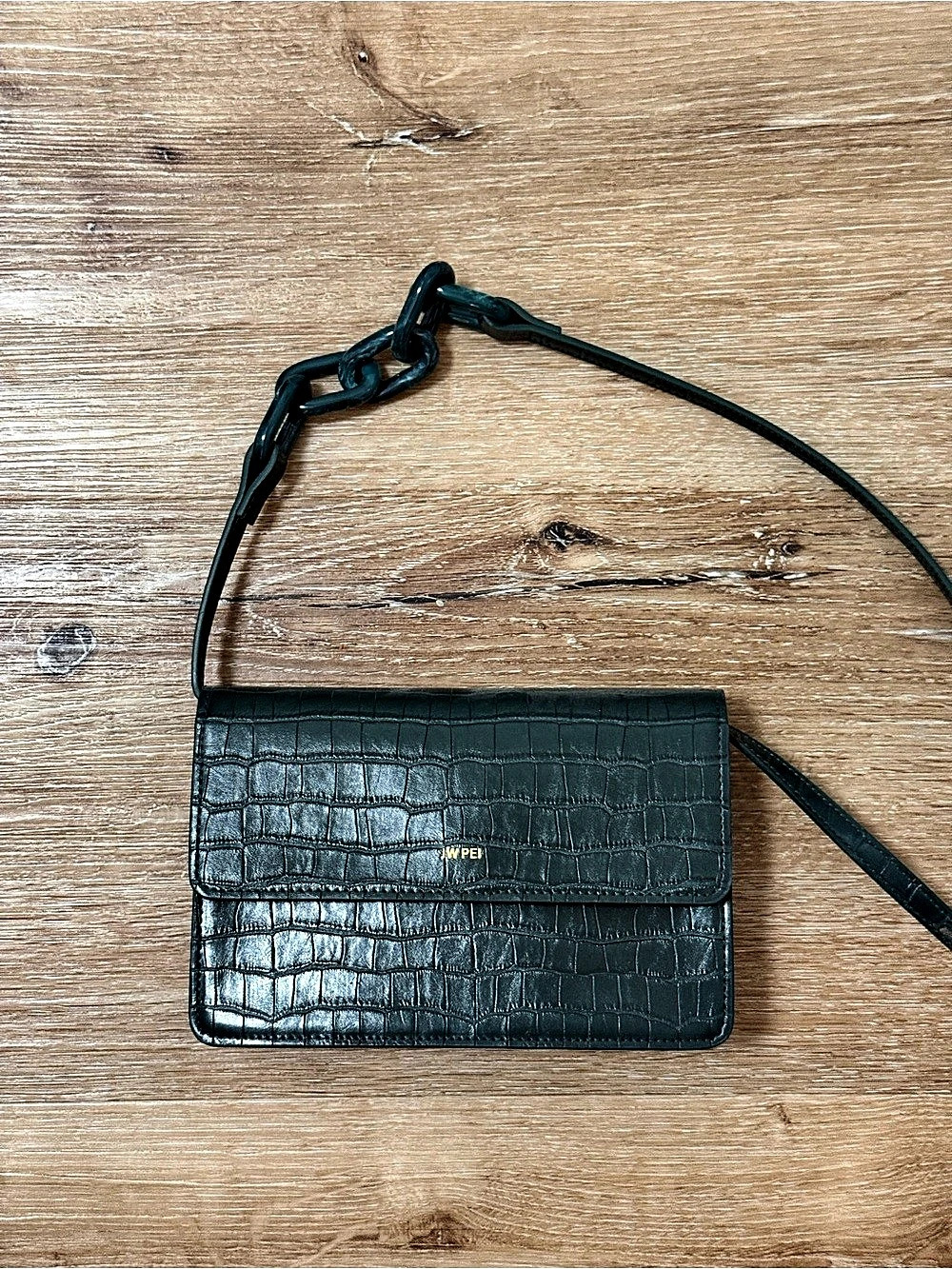 WPN Croc-Embossed Crossbody Bag in Green Like New